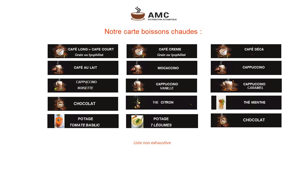 carte boissons chaudes distributeur amc